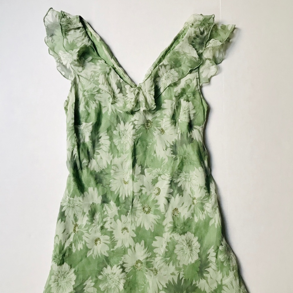 100% Silk green dress